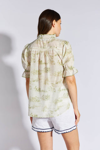 Verona Cotton Silk Shirt in Juniper French Toile