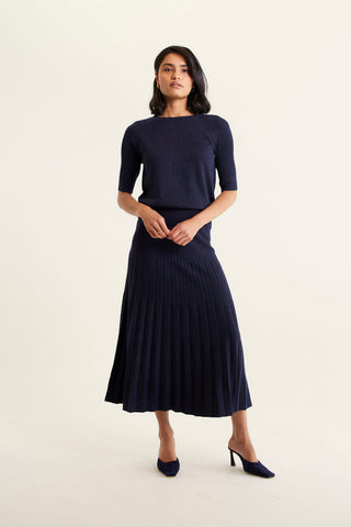 Barney Wool Lurex Top In Navy