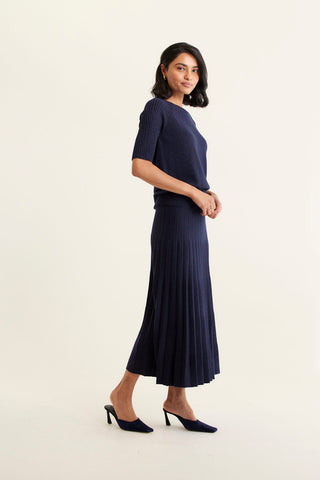 Barney Wool Lurex Top In Navy