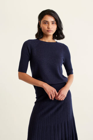 Barney Wool Lurex Top In Navy