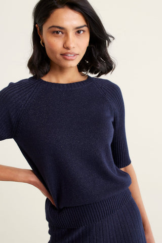 Barney Wool Lurex Top In Navy