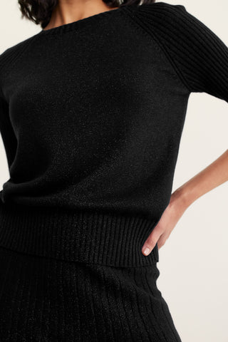 Barney Wool Lurex Top  In Black