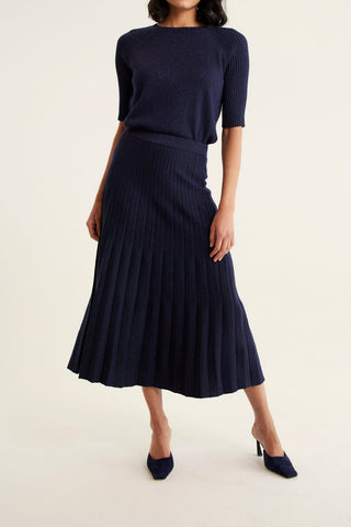 Barney Wool Lurex Skirt In Navy