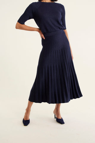 Barney Wool Lurex Skirt In Navy