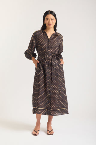Antonia Ramie Dress In Choc/Beige