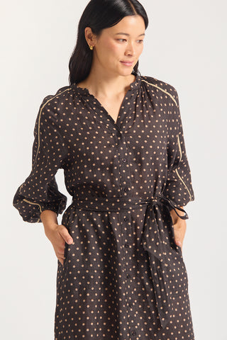 Antonia Ramie Dress In Choc/Beige