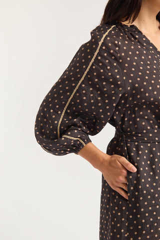 Antonia Ramie Dress In Choc/Beige