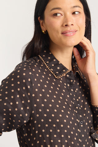 Long Sleeve Marlow Ramie Dress In Choc/Beige Spot