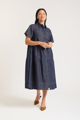 Hazel Midi Dress In Indigo Denim