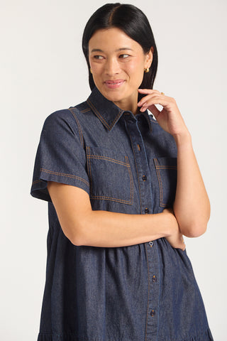 Hazel Midi Dress In Indigo Denim