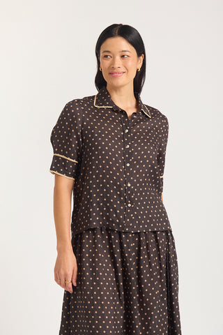 Ruby Ramie Shirt  In Choc/Beige
