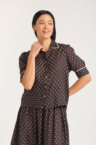 Ruby Ramie Shirt  In Choc/Beige