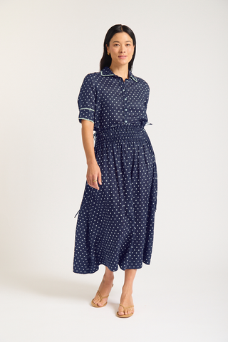 Sylvie Ramie  Skirt In Navy/Ivory