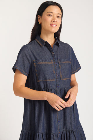 Hazel Classic Dress In Indigo Denim