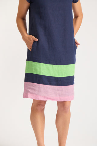 Connie Splice Linen Dress In Navy
