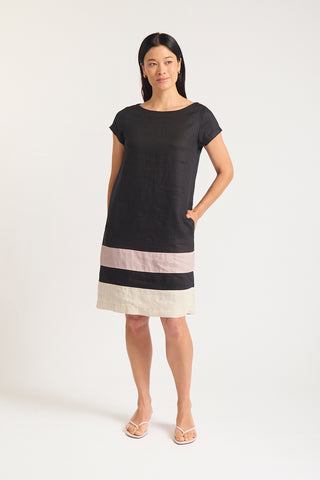 Connie Splice Linen Dress In Black