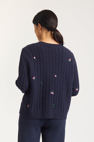 Rosette Merino Cashmere Sweater In Navy