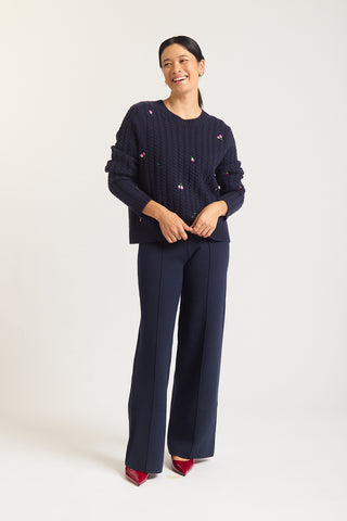 Rosette Merino Cashmere Sweater In Navy