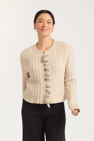 Peony Merino Cashmere Cardigan In Porridge