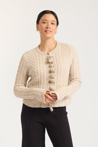 Peony Merino Cashmere Cardigan In Porridge