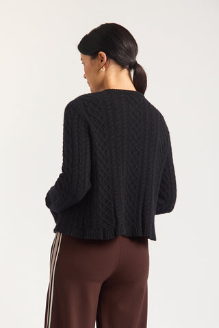 Peony Merino Cashmere Cardigan In Black