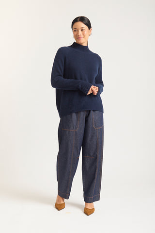 Fifi Cashmere Polo Sweater In Midnight Navy