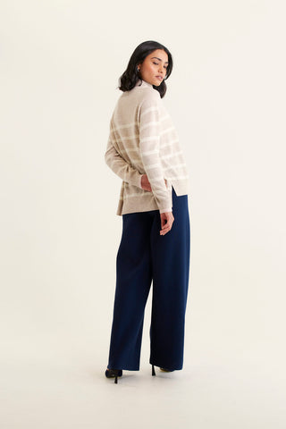 Toastie Stripe Merino Cashmere Polo In Beige