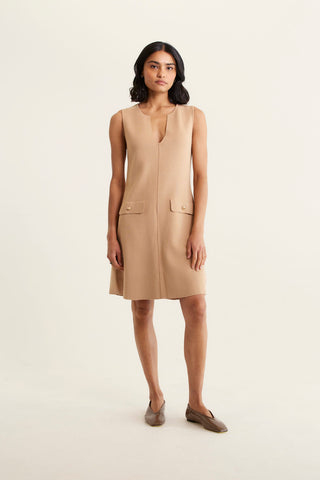 Rochelle Crepe Knit Dress In Tan