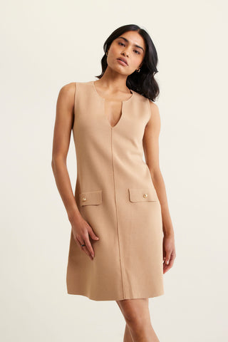 Rochelle Crepe Knit Dress In Tan