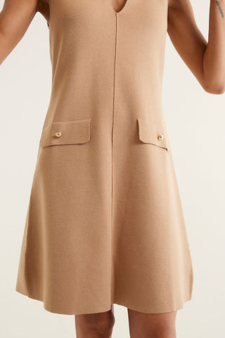 Rochelle Crepe Knit Dress In Tan