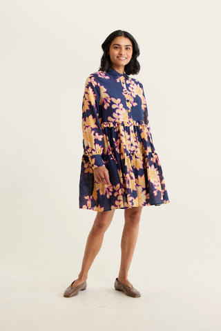 Barbie Cotton Silk Dress In Navy Lulu Print