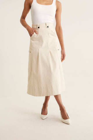 Baxter Cotton Drill Skirt In Pebble
