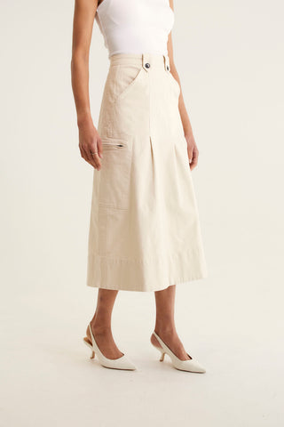 Baxter Cotton Drill Skirt In Pebble