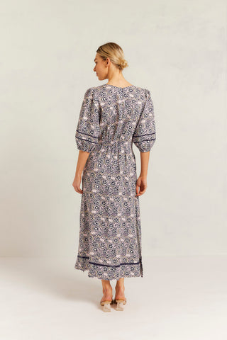 Lolita Lace Dress in Navy Raya Print