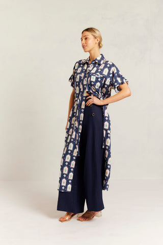 Caden Linen Dress in Navy Eden Print