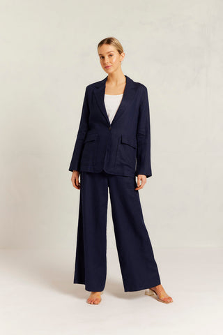 Devon Linen Blazer in Navy