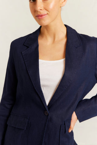 Devon Linen Blazer in Navy