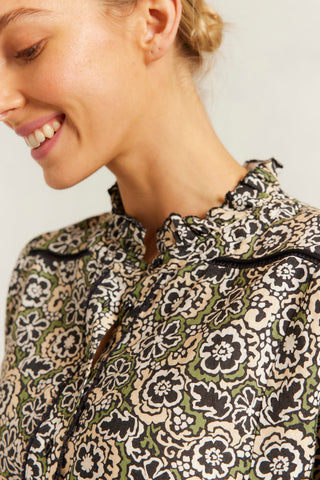 Lia Linen Shirt in Black Raya Print