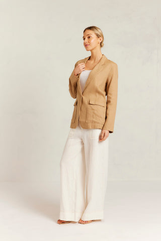 Devon Linen Blazer in Latte