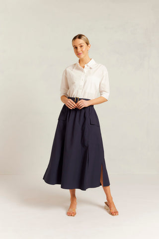 Valora Pima Cotton Skirt in Navy