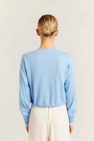 Drew Cotton Knit Cardi in Cornflower