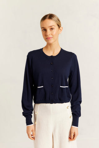 Drew Cotton Knit Cardi in Navy