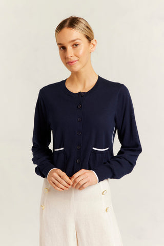 Drew Cotton Knit Cardi in Navy