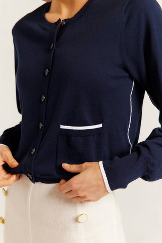 Drew Cotton Knit Cardi in Navy