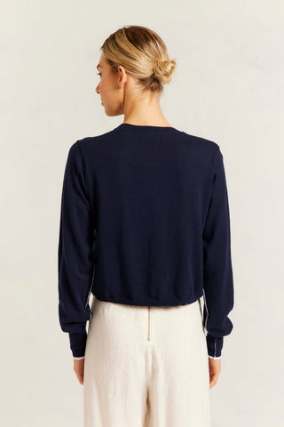 Drew Cotton Knit Cardi in Navy