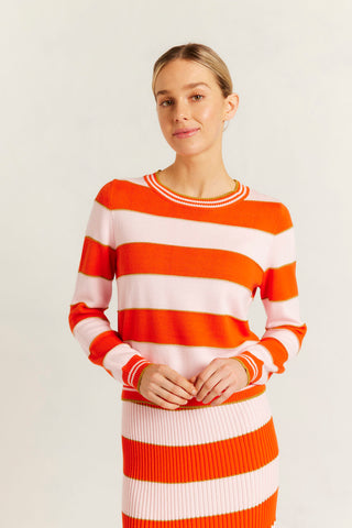 Amalfi Cotton Knit Crew Sweater in Fiesta