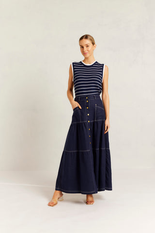 Lotus Linen Skirt in Navy