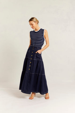 Lotus Linen Skirt in Navy