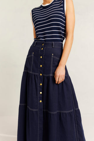 Lotus Linen Skirt in Navy