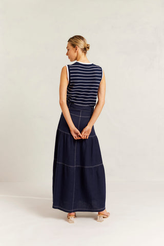 Lotus Linen Skirt in Navy